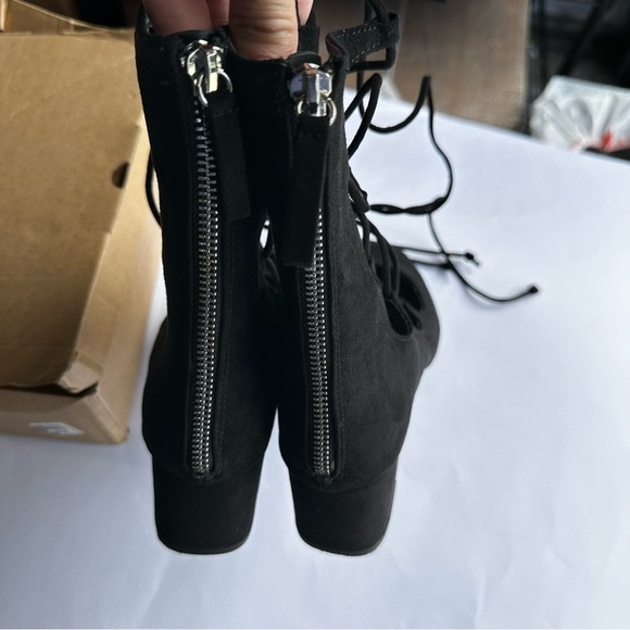 Zara Women’s Basic Black Lace Up Block Heels Booties Boho Witchy Goth Neutral 8 - Picture 6 of 12